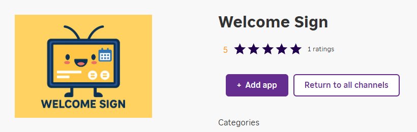 Welcome Sign listing in the Roku Channel Store with the Add app button